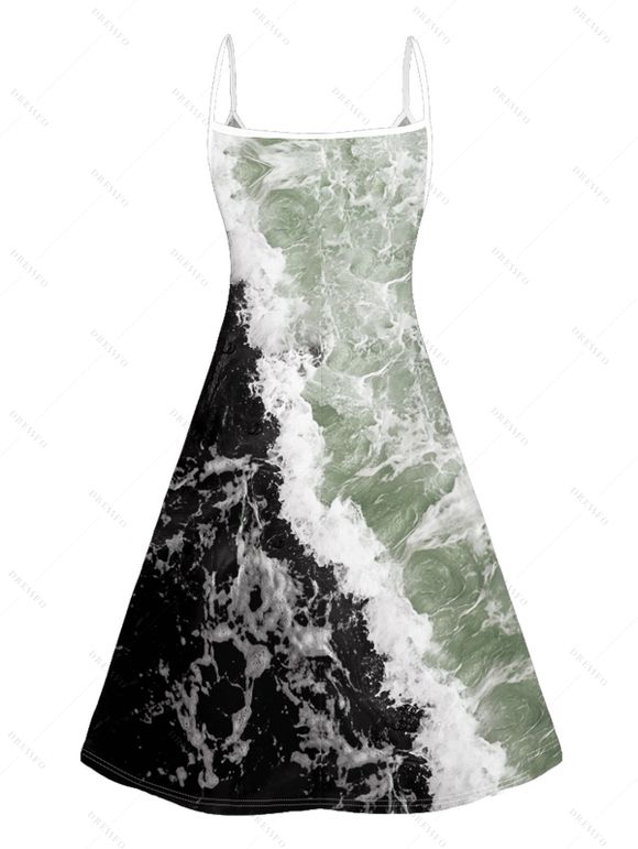 Mini Robe de Vacances Ligne A Motif D'Arbre Noix de Coco Fleurie à Bretelle Fine - Vert clair S | US 4