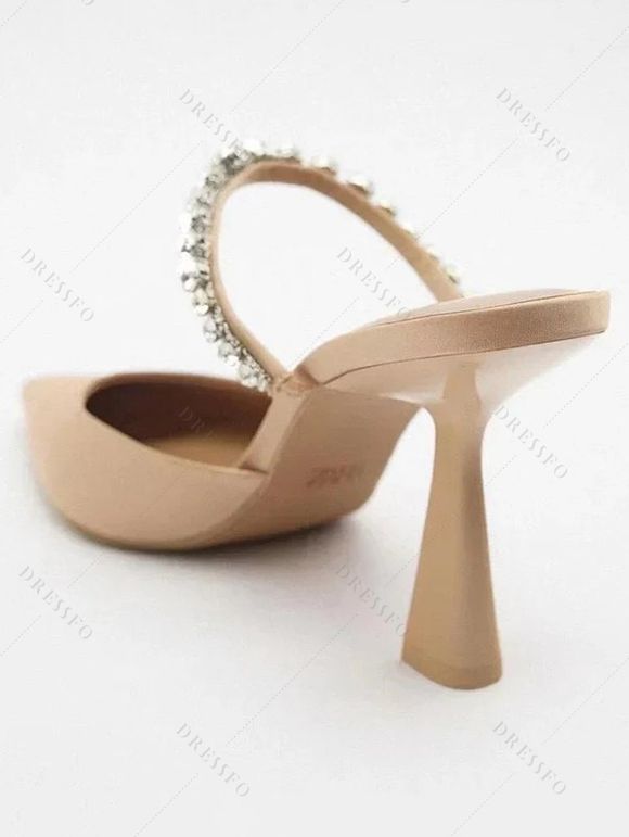 Solid Color Pointed Toe Artificial Crystal High Heels Slip On Trendy Sandals - café lumière EU 42