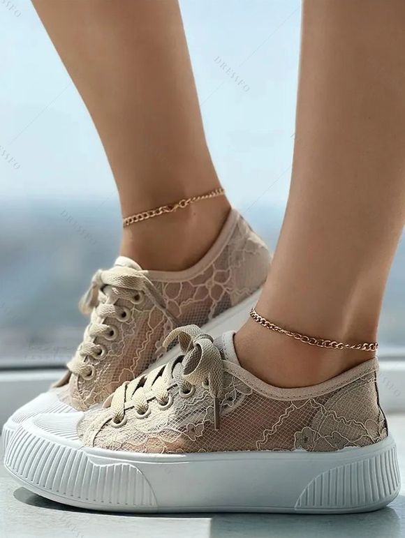See Thru Lace Up Flat Platform Thick Platform Casual Shoes - café lumière EU 40