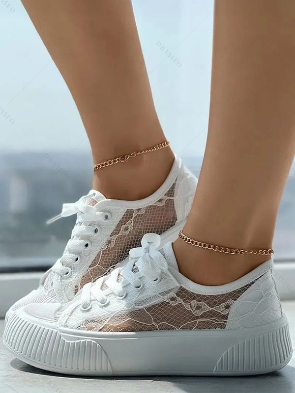 See Thru Lace Up Flat Platform Thick Platform Casual Shoes - Blanc EU 37