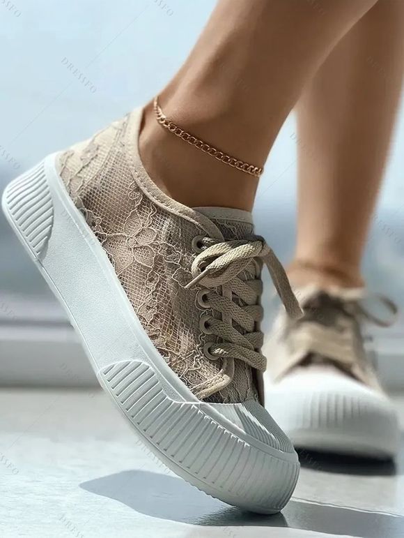 See Thru Lace Up Flat Platform Thick Platform Casual Shoes - café lumière EU 40