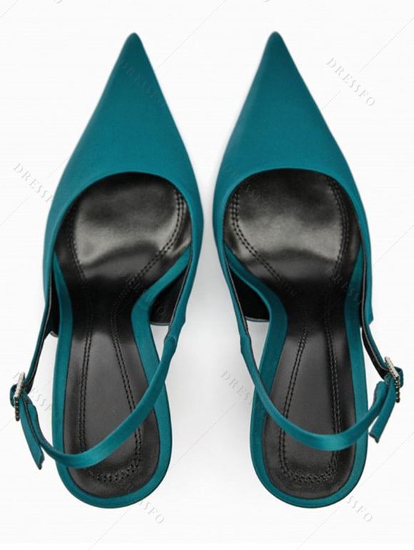 Solid Color High Heel Pointed Toe Buckle Strap Vintage Sandals - Vert profond EU 42