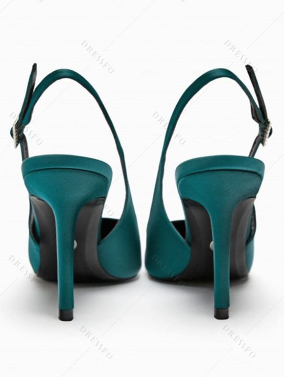Solid Color High Heel Pointed Toe Buckle Strap Vintage Sandals - Vert profond EU 42
