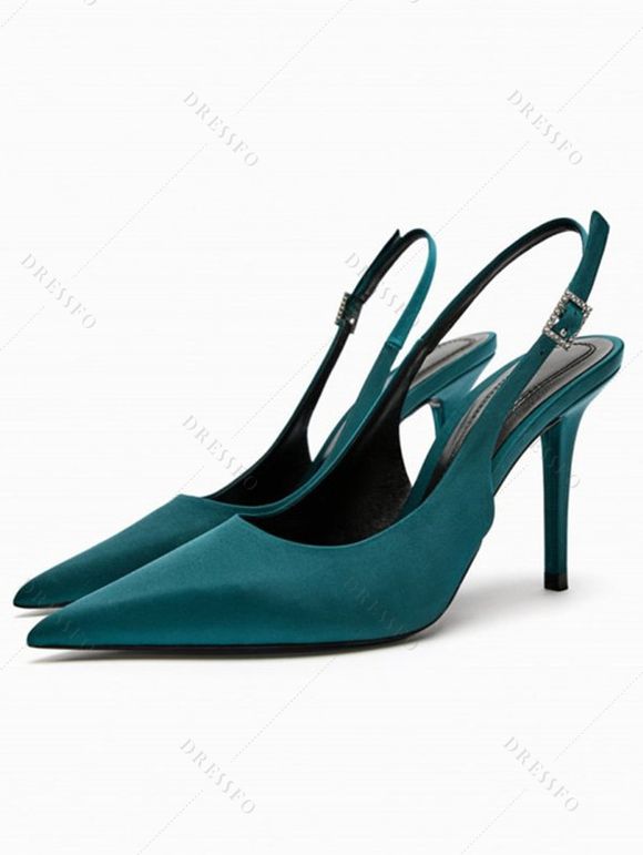 Solid Color High Heel Pointed Toe Buckle Strap Vintage Sandals - Vert profond EU 42