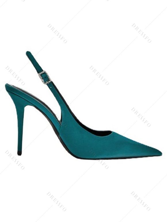 Solid Color High Heel Pointed Toe Buckle Strap Vintage Sandals - Vert profond EU 42