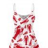 Vacation Couple Outfit Allover Lobster Ocean Pattern Spaghetti Strap V Neck A Line Mini Tank Dress and Roll Up Sleeve Shirt Beach Matching Outfit - Blanc S | US 4