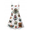 Ship Wine Glass Octopus Hamburger Skull Pattern Vintage Dress Spaghetti Strap V Neck A Line Mini Vacation Tank Dress - WHITE S | US 4
