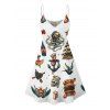 Ship Wine Glass Octopus Hamburger Skull Pattern Vintage Dress Spaghetti Strap V Neck A Line Mini Vacation Tank Dress - WHITE S | US 4