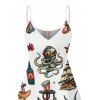 Ship Wine Glass Octopus Hamburger Skull Pattern Vintage Dress Spaghetti Strap V Neck A Line Mini Vacation Tank Dress - WHITE S | US 4