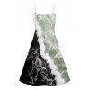 Vacation Couple Outfit Contrast Color Printed Coconut Tree Pattern Spaghetti Strap A Line Mini Dress and Roll Up Sleeve Shirt Matching Outfit - Vert clair S | US 4