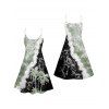 Vacation Couple Outfit Contrast Color Printed Coconut Tree Pattern Spaghetti Strap A Line Mini Dress and Roll Up Sleeve Shirt Matching Outfit - Vert clair S | US 4