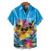Hawaii Couple Outfit Duck with Sunglasses Wave Pattern Spaghetti Strap A Line Mini Dress and Roll Up Sleeve Shirt Vacation Matching Outfit - Bleu S | US 4