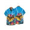 Hawaii Couple Outfit Duck with Sunglasses Wave Pattern Spaghetti Strap A Line Mini Dress and Roll Up Sleeve Shirt Vacation Matching Outfit - Bleu S | US 4