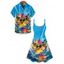 Hawaii Couple Outfit Duck with Sunglasses Wave Pattern Spaghetti Strap A Line Mini Dress and Roll Up Sleeve Shirt Vacation Matching Outfit - Vert clair S | US 4