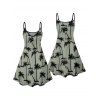 Vacation Style Palm Tree Printed Strapless Dress with Mens Short Sleeve Shirt and Mens Beach Pants Three Piece Set - Vert clair S | US 4