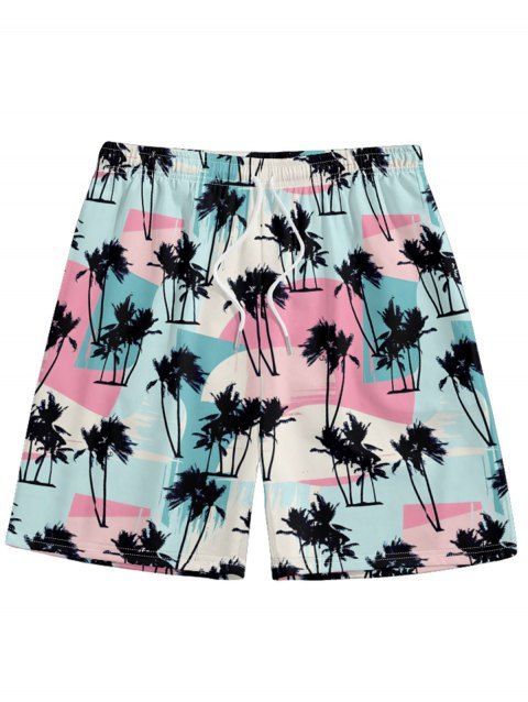 Short de Plage à Taille Elastique en Blocs de Couleurs Motif Cocotier pour Hommes