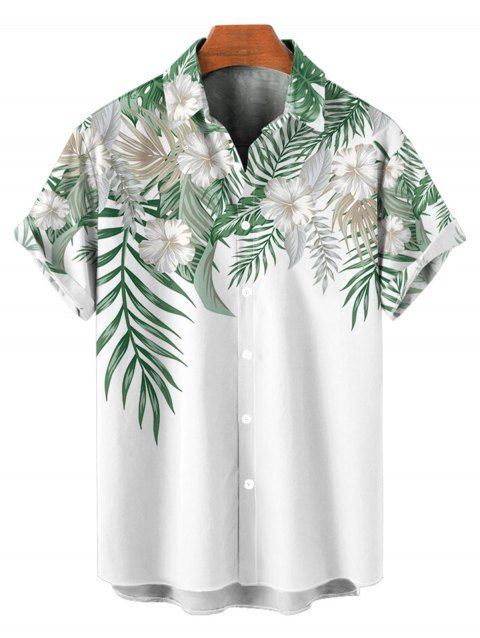 Chemise de Vacances Décontractée Fleurie Motif de Feuille Tropicale à Manches Courtes