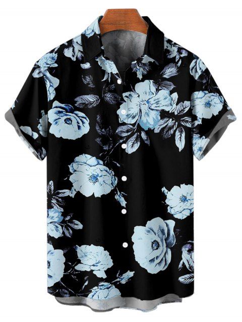 Men's Floral Leaf Pattern Vacation Shirt Roll Up Short Sleeve Button Up Casual Shirt