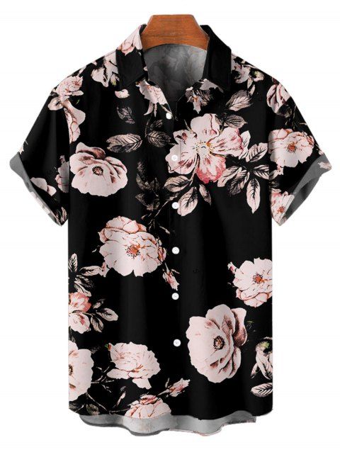 Chemise à Manches Courtes Décontractée Motif Feuilles et Fleurs avec Boutons pour Hommes