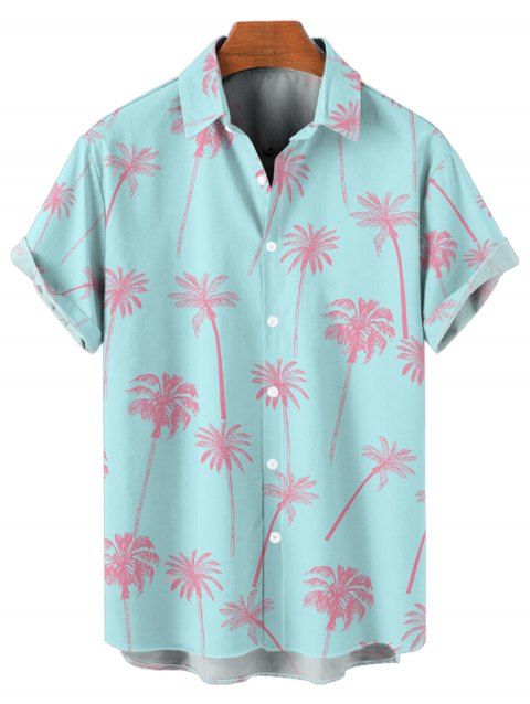 Chemise de Vacances Décontractée Motif de Cocotier Hawaii Boutonnée à Manches Courtes