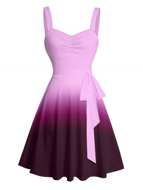 Mini Robe Décontractée Ombrée Ligne A à Taille Empire à Volants