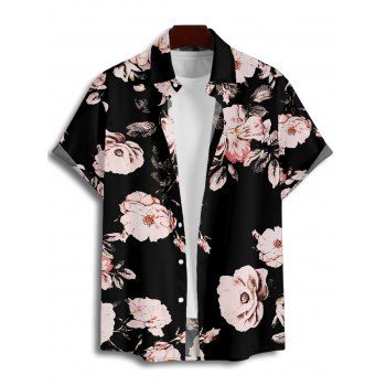 Vacation Couple Outfit Flower Leaf Pattern Ruched Bust Belt Dress A Line Sweetheart Neck Mini Dress and Roll Up Sleeve Shirt Casual Matching Outfit
