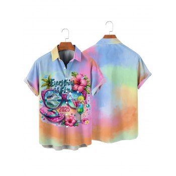 Men's Tie Dye Hibiscus Floral Letter Sunglasses Ship Pattern Beach Elements Hawaii Shirt Roll Up Short Sleeve Button Up Vacation Shirt