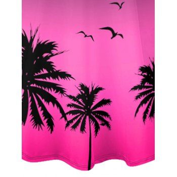 Ombre Coconut Tree Seagulls Pattern Vacation Dress Spaghetti Strap V Neck A Line Mini Tank Dress