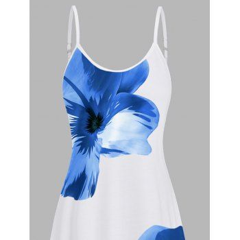 Tropical Floral Pattern Spaghetti Strap Vacation Dress Pocket A Line Long Beach Dress