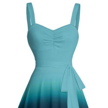 Ombre Ruched Bust Belt Dress Sweetheart Neck Empire Waist A Line Mini Casual Dress
