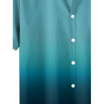 Men's Ombre Casual Shirt Button Up Roll Up Sleeve Turn Down Collar Shirt