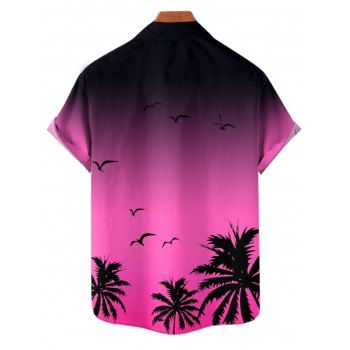 Vacation Couple Outfit Ombre Coconut Tree Seagulls Pattern Spaghetti Strap V Neck A Line Mini Tank Dress and Roll Up Sleeve Shirt Beach Matching Outfit