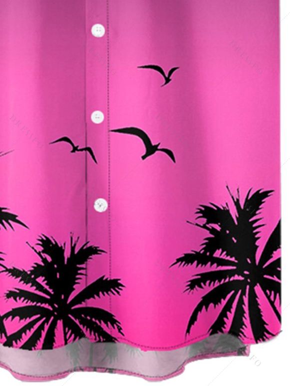 Chemise de Plage Jointif Motif Mouettes et Cocotier à Manches Roulées pour Hommes - Rose clair 4XL