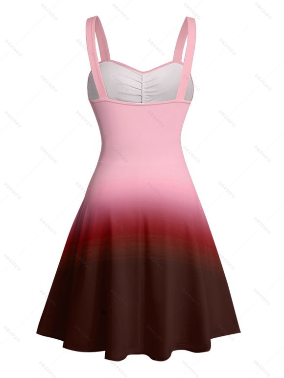 Mini Robe Décontractée Ombrée Ligne A à Taille Empire à Volants - Rouge foncé L | US 8-10