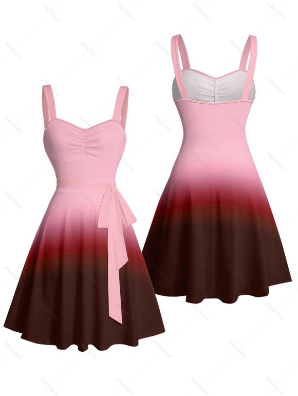 Mini Robe Décontractée Ombrée Ligne A à Taille Empire à Volants - Rouge foncé L | US 8-10