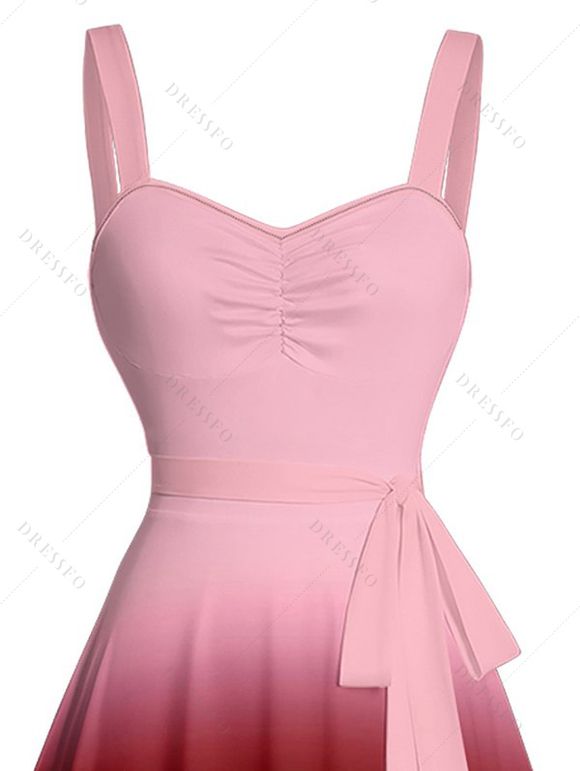 Mini Robe Décontractée Ombrée Ligne A à Taille Empire à Volants - Rouge foncé L | US 8-10