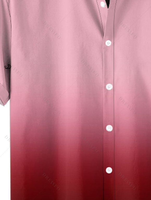 Chemise Décontractée Boutonnée Ombrée Manches Roulées à Col Relevé - Rouge foncé M