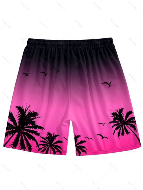 Short de Plage Ombré Motif de Cocotier Elastique pour Homme - Rose clair L