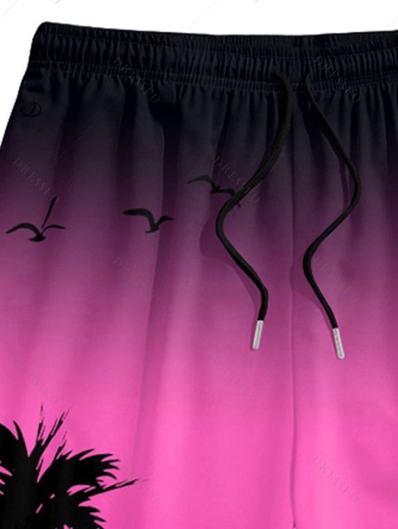 Short de Plage Ombré Motif de Cocotier Elastique pour Homme - Rose clair L