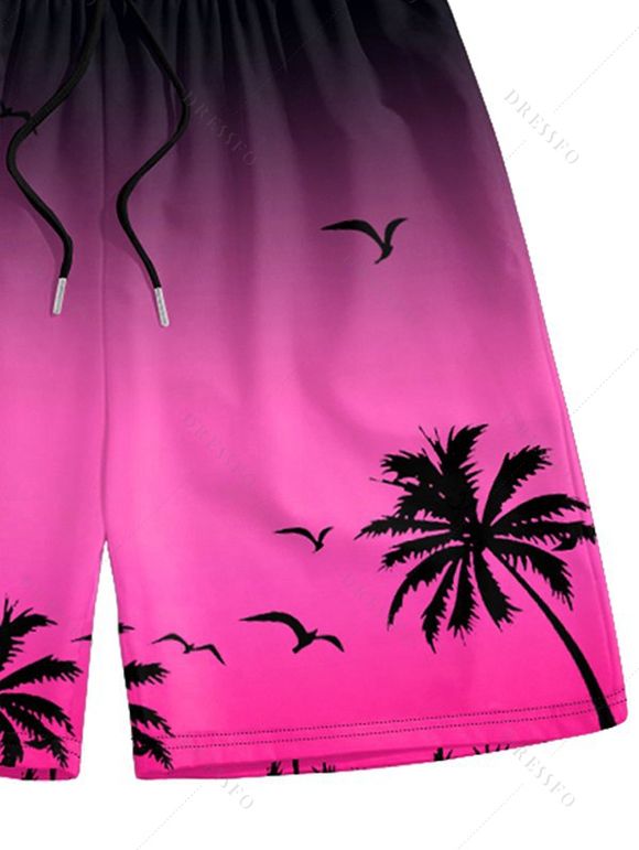 Short de Plage Ombré Motif de Cocotier Elastique pour Homme - Rose clair L