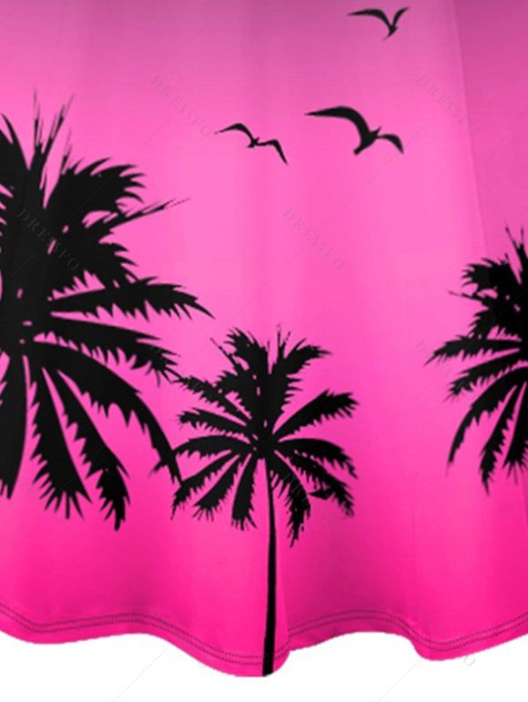 Mini Robe Ligne A Ombrée Motif de Mouettes et de Cocotier à Bretelle Fine - Rose clair L | US 8-10