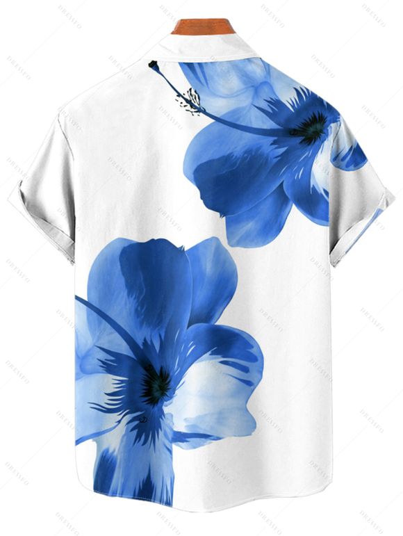 Vacation Couple Outfit Tropical Floral Pattern Spaghetti Strap Pocket A Line Long Dress and Roll Up Sleeve Solid Color Drawstrings Shorts Matching Outfit - Bleu S | US 4