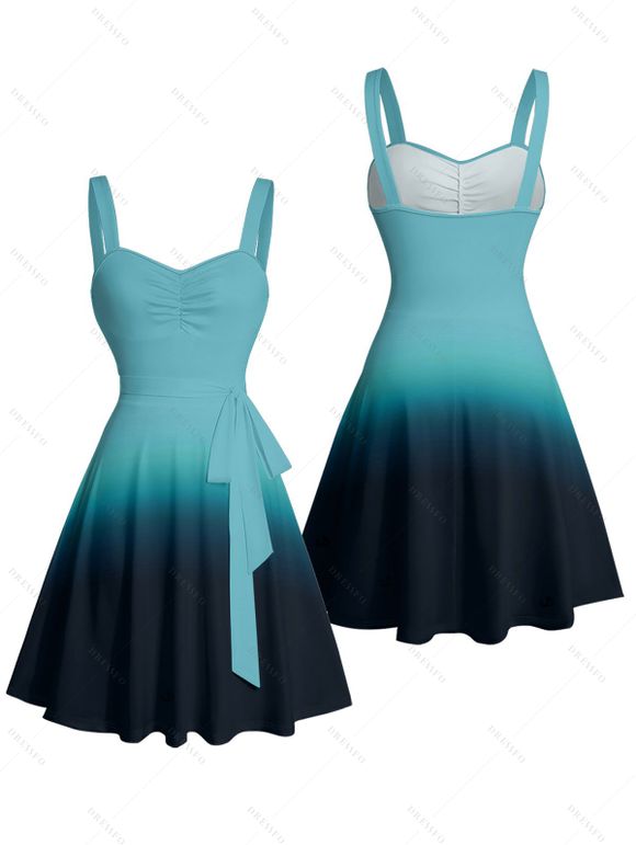 Mini Robe Décontractée Ombrée Ligne A à Taille Empire à Volants - Vert S | US 4