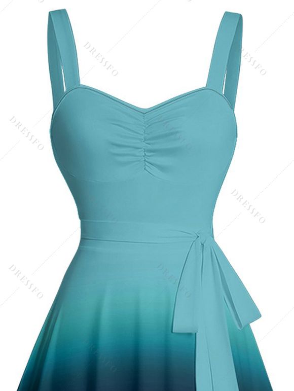 Mini Robe Décontractée Ombrée Ligne A à Taille Empire à Volants - Vert S | US 4