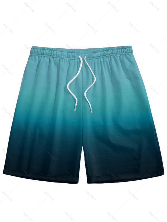 Men's Ombre Print Drawstring Vacation Style Shorts - GREEN XL