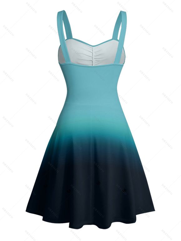 Casual Couple Outfit Ombre Ruched Bust Belt Sweetheart Neck A Line Mini Dress and Roll Up Sleeve Shirt Matching Outfit - Vert S | US 4