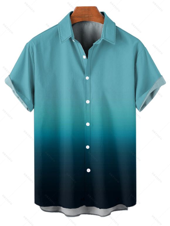 Casual Couple Outfit Ombre Ruched Bust Belt Sweetheart Neck A Line Mini Dress and Roll Up Sleeve Shirt Matching Outfit - Vert S | US 4