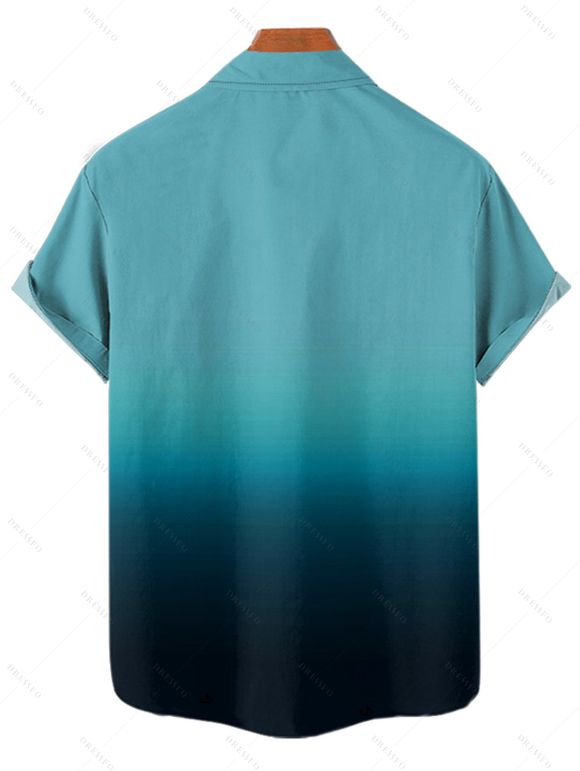 Casual Couple Outfit Ombre Ruched Bust Belt Sweetheart Neck A Line Mini Dress and Roll Up Sleeve Shirt Matching Outfit - Vert S | US 4