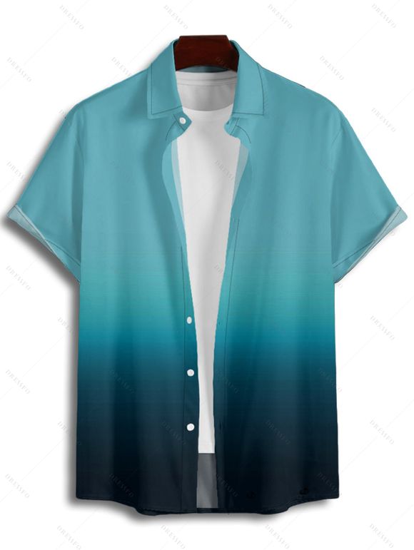 Casual Couple Outfit Ombre Ruched Bust Belt Sweetheart Neck A Line Mini Dress and Roll Up Sleeve Shirt Matching Outfit - Vert S | US 4