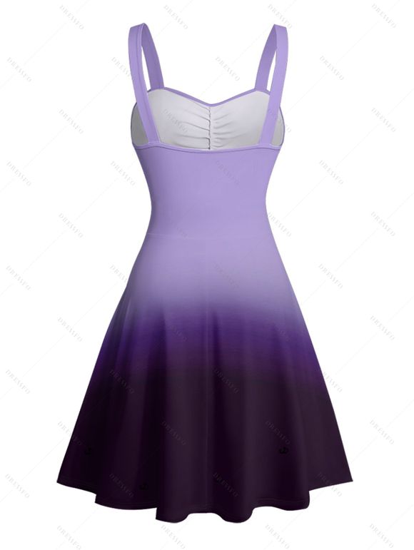 Vacation Couple Outfit Ombre Ruched Bust Belt Sweetheart Neck Empire Waist A Line Mini Dress and Roll Up Sleeve Shirt Drawstring Shorts Beach Matching Outfit - Pourpre S